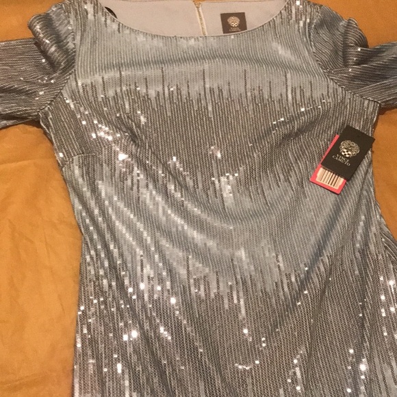 Vince Camuto size 10 blue sequin dress 3/4 sleeve above the knee back ziip - Picture 15 of 16